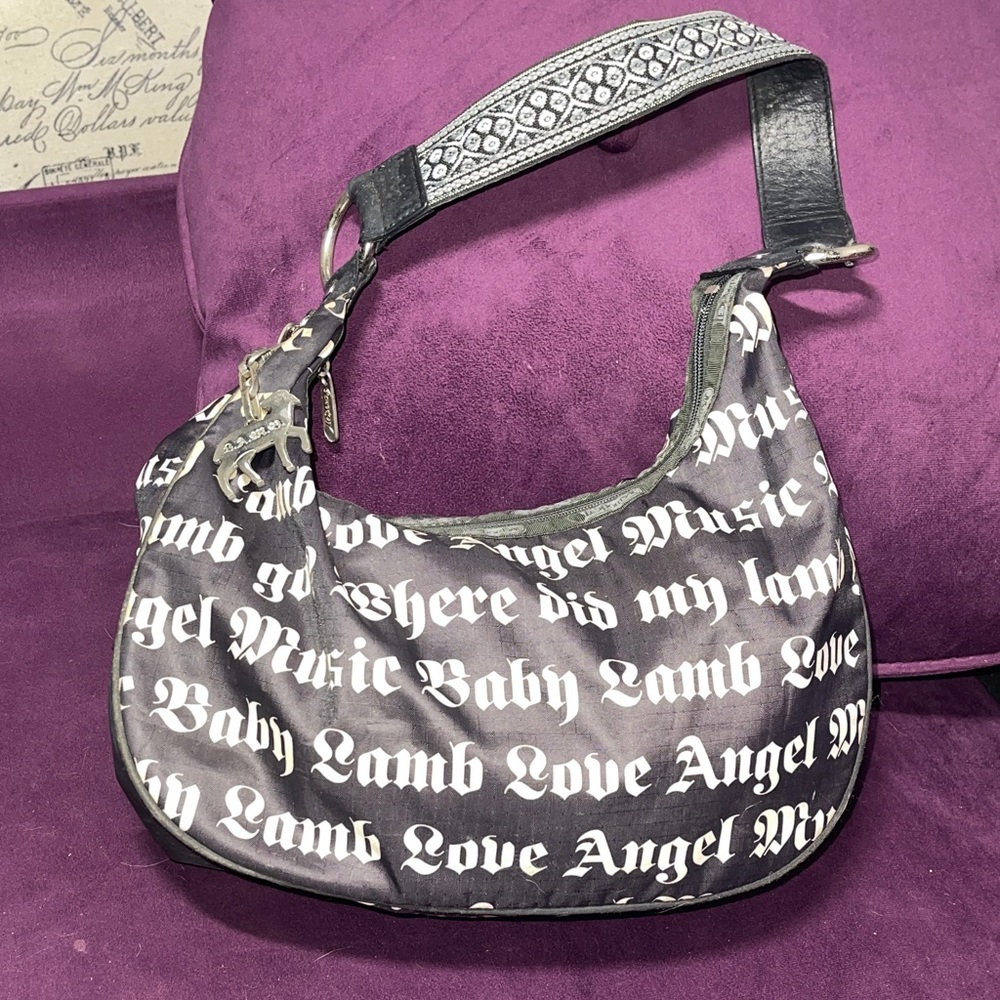 Baby Lamb Love Angel Printed Shoulder Bag - Black/White
